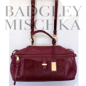 Badgley Mischka Garnet Leather & Haircalf Fur Bag